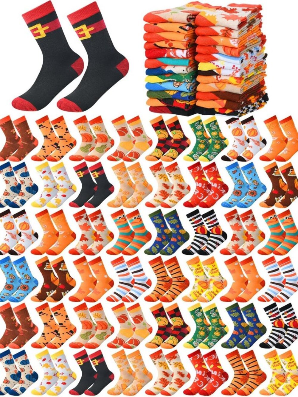 48 Pairs Autumn Socks Bulk - Fun Novelty Gift Set for Men & Women